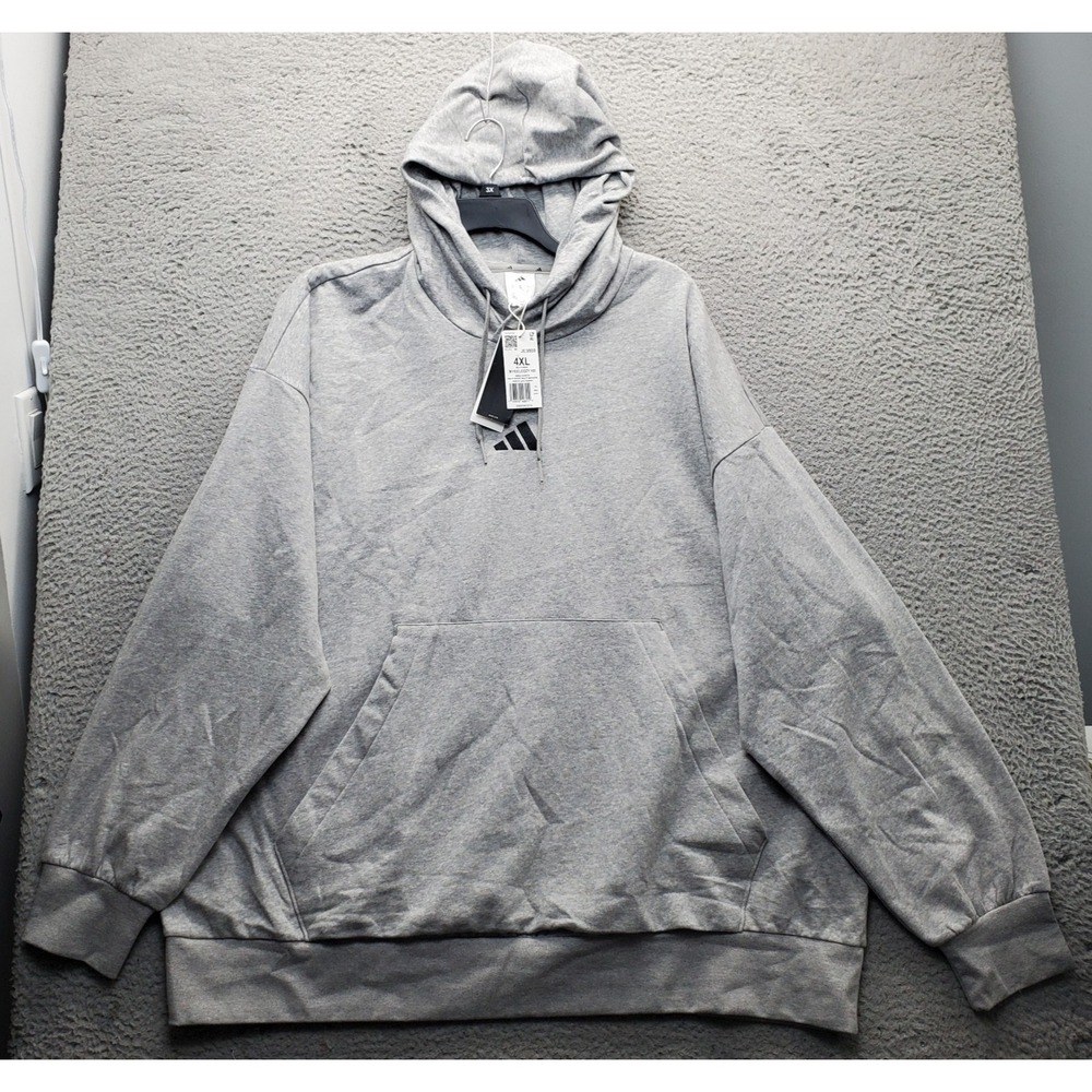 Adidas Essentials Feel Cozy Fleece Hoodie Men 4XL Gray Oversized Kangaroo Pocket